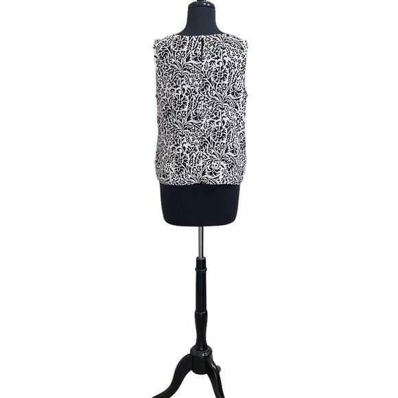 Talbots Black White Abstract Floral Sleeveless Top Sz M Tie Waistband Tank - Picture 8 of 13